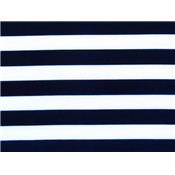 Tissu Jersey Coton / Elasthanne Blanc Imprimé Rayure Bleu Marine