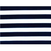Tissu Jersey Coton / Elasthanne Blanc Imprimé Rayure Bleu Marine