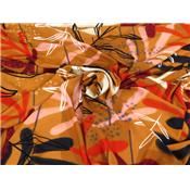 Tissu Voile de Viscose Feuillage Abstrait Ocre