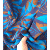 Tissu Popeline 100 % Viscose Blue Foliage Dream