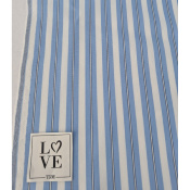 Tissu Popeline Mélange Coton Blanc Rayé Bleu & Noir
