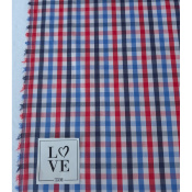 Tissu Popeline Mélange Coton Carreaux Multicolores Bleu & Rouge
