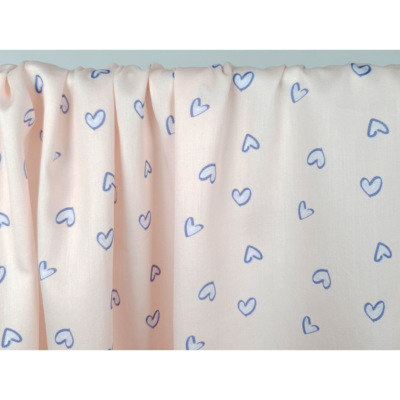 Tissu Popeline 100 % Coton BIO Blue Hearts