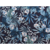 Tissu Voile de Coton Tropical Flowers Marine