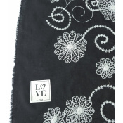 Tissu Voile de Coton Noir Fleurs Brodées Ecru