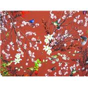 Tissu Jersey VENISE Terracotta Oiseaux Japonisant