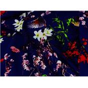 Tissu Jersey VENISE Bleu Nuit Oiseaux Japonisant