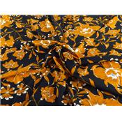 Tissu Jersey Fleurs Noir / Moutarde