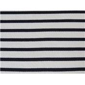 Tissu Molleton Gratté Ecru Imprimé Rayure Bleu Marine