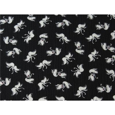 Tissu Crepe LONDRES Noir Imprimé Cygnes