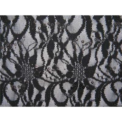 Tissu Dentelle Noir avec Sequins Noir