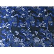 Tissu Jacquard Motifs Fleurs Bleu / Argent