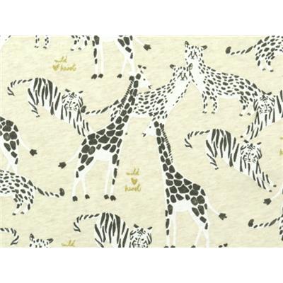 Tissu Jersey Beige Chiné Imprimé Animaux de la Savane