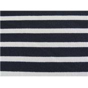 Tissu Molleton Gratté Rayé Bleu Marine / Ecru