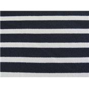 Tissu Molleton Gratté Rayé Bleu Marine / Ecru