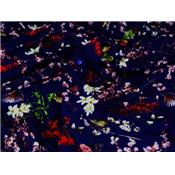 Tissu Jersey VENISE Bleu Nuit Oiseaux Japonisant