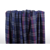 Tissu Lainage Léger TARTAN Marine / Gris