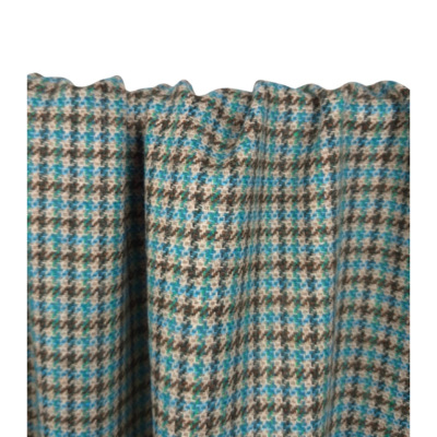 Tissu Lainage Léger Carreaux Turquoise / Kaki