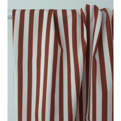 Tissu Popeline 100 % Coton Rayures Acajou / Vermillon