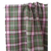 Tissu Sergé 100 % Coton Bio TARTAN Vert / Rose