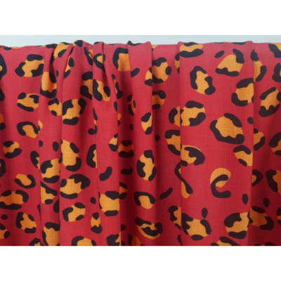 Tissu Toile Effet Lin 100 % Viscose LEO Vermillon / Jaune