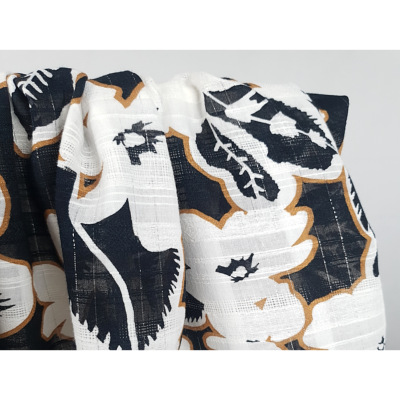 Tissu Voile de Coton Coffee Flowers Lurex Argent