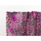 Tissu Voile Fleurs Ethniques Fuchsia