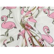 Tissu Jersey Coton / Elasthanne Imprimé Flamant Rose