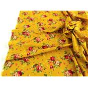 Tissu Coton Effet Lin Fleurs Jaune