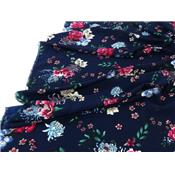 Tissu Crepe LONDRES Fleurs Marine