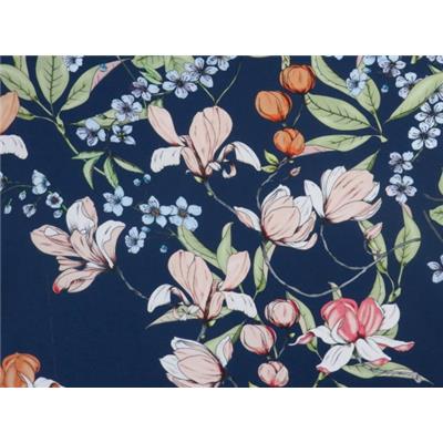 Tissu Crepe Lourd Fleurs Marine