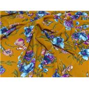 Tissu Crepe Ocre Fleurs Aquarelles