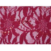 Tissu Dentelle Rouge avec Sequins Rouge