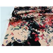 Tissu Jacquard Imprimé Fleurs Rose & Noir