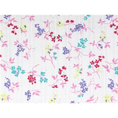Coupon Voile de Coton Rayures Jacquard Imprimé Fleurs 60 cm x 135 cm