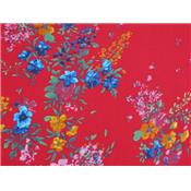 Tissu Voile de Viscose Bouquet de Fleurs Rouge