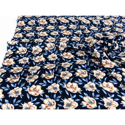 Tissu Voile de Viscose Fleurs Marine