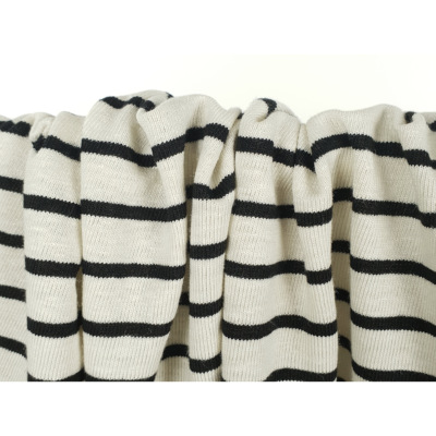 Tissu Maille Jersey 100 % Lin Rayé Ecru / Noir
