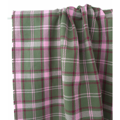 Tissu Sergé 100 % Coton Bio TARTAN Vert / Rose