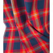 Tissu Sergé 100 % Coton Bio TARTAN Marine / Orange