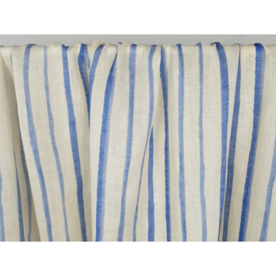 Tissu Toile 100 % Lin Rayures Irrégulières Ecru / Bleu