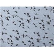 Tissu Molleton Bleu Chiné Grues Envers Minkee
