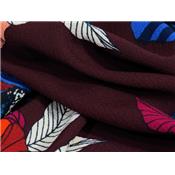 Tissu Crepe Bordeaux Fleurs