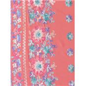 Tissu Voile de Viscose Corail Broderie Fleur Placé sur la Laize