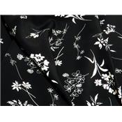 Tissu Crepe Satiné Noir Imprimé Fleurs