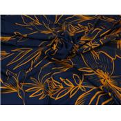 Tissu Voile de Viscose Fleur Marine / Mandarine