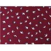 Tissu Crepe LONDRES Bordeaux Imprimé Hirondelle Bicolore