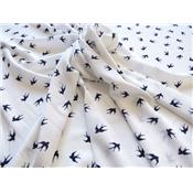 Tissu Crepe LONDRES Ecru Imprimé Hirondelle