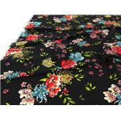 Tissu Crepe LONDRES Fleurs Noir