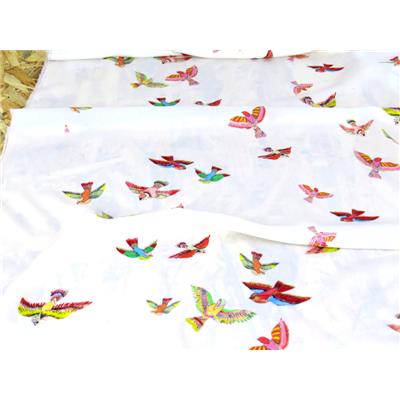 Tissu Viscose Oiseaux Crayonnés